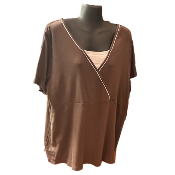 2X Bobbie Brooks brown short sleeve shirt scoop v-neck lightweight sweater - Picture 4 of 13